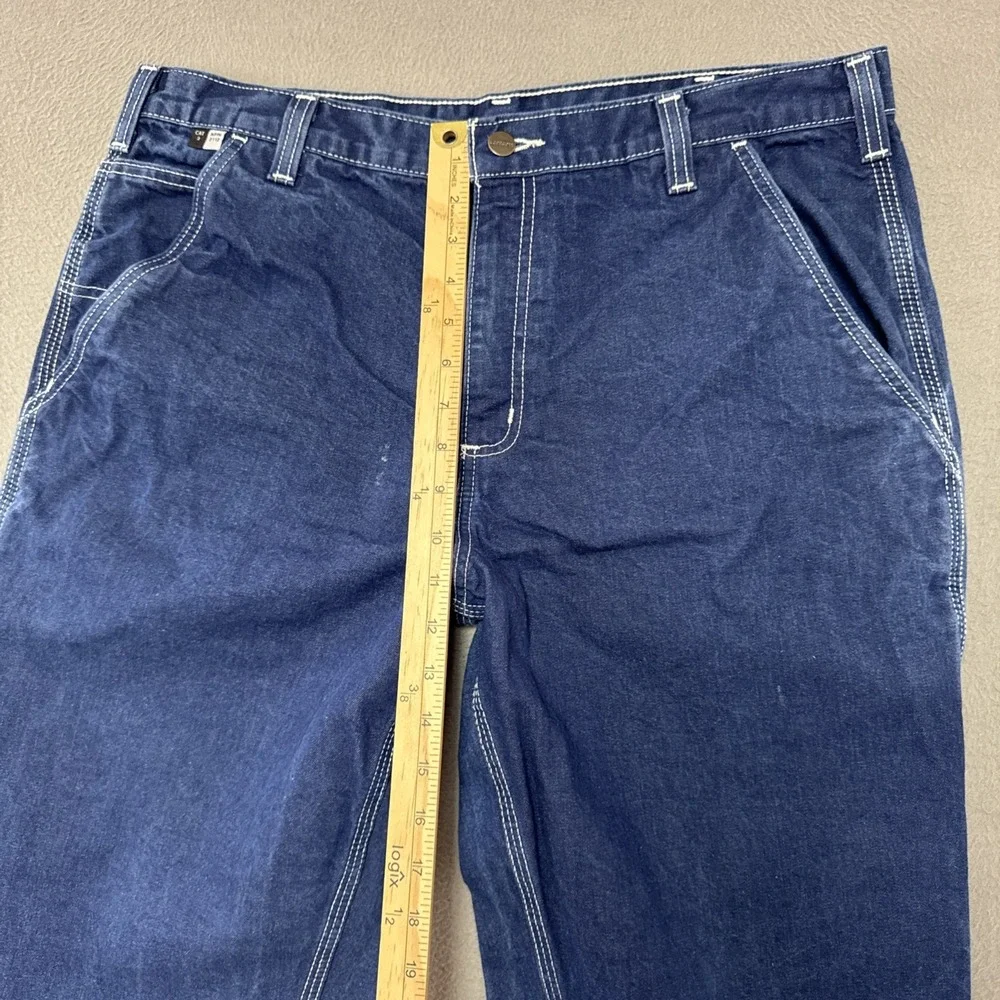 Carhartt FR Carpenter Jeans Mens 36x34 (36x32) Workwear Rugged Dark Wash Denim